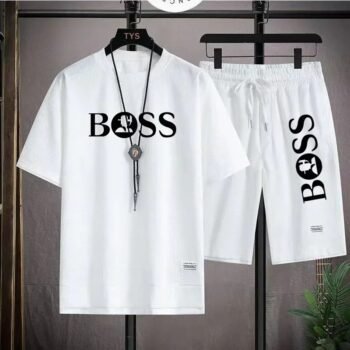 Men's luxurious sportswear set (casual fitness style): A two-piece combination of a T-shirt and shorts, with short sleeves, summ