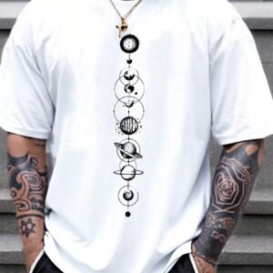Space Planet Print Round-neck Men Women Pure Cotton Short Sleeve Street Casual Trendy Sport Loose T-shirt Summer Shirt Clothing